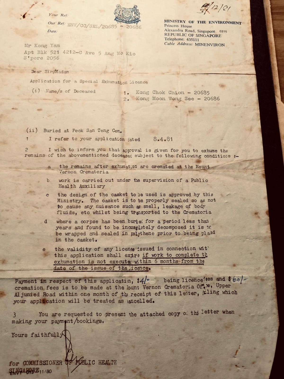 Special Licence To Exhume A Corpse In 1981