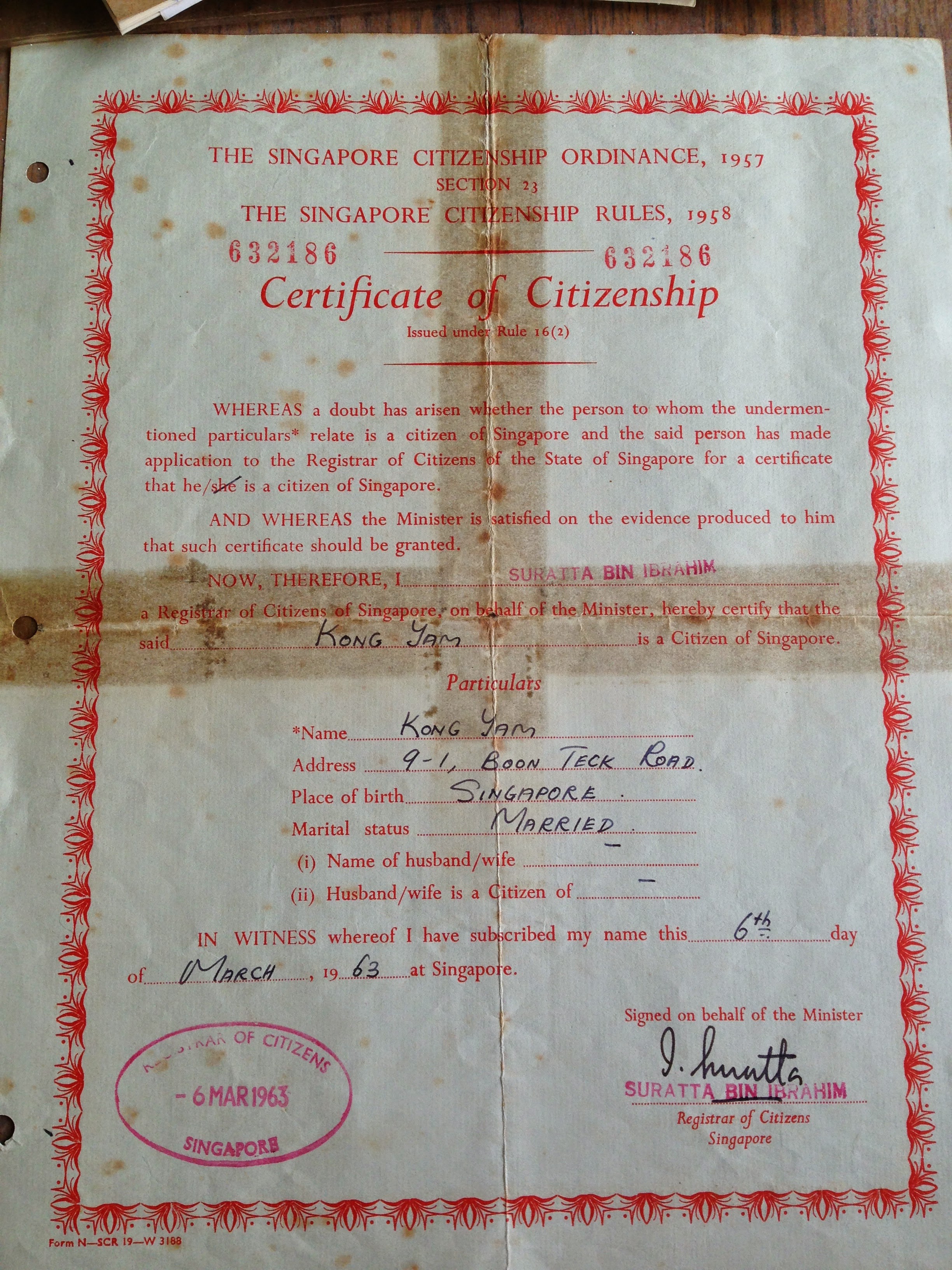 "Operation Franchise" - Singapore Citizenship Ordinance 1957